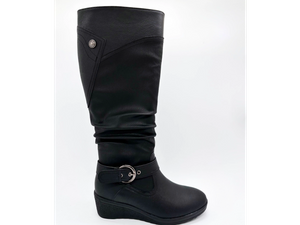 Elegante, warme Damenstiefel mit hohem Schaft und Schnalle
