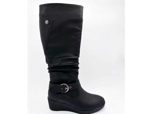 Elegante, warme Damenstiefel mit hohem Schaft und Schnalle