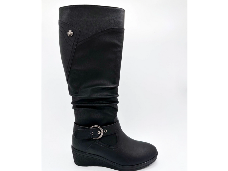 Elegante, warme Damenstiefel mit hohem Schaft und Schnalle