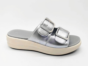 Silberne, höhenvergrößernde, klassische, auffällige Damensandalen